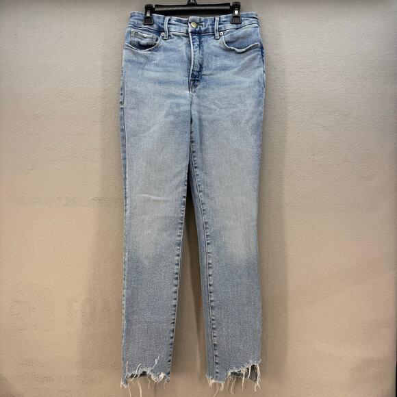 Good American Jeans Women's 6/28 Light Blue Straight Leg Raw Hem High Rise Fit - Picture 1 of 12